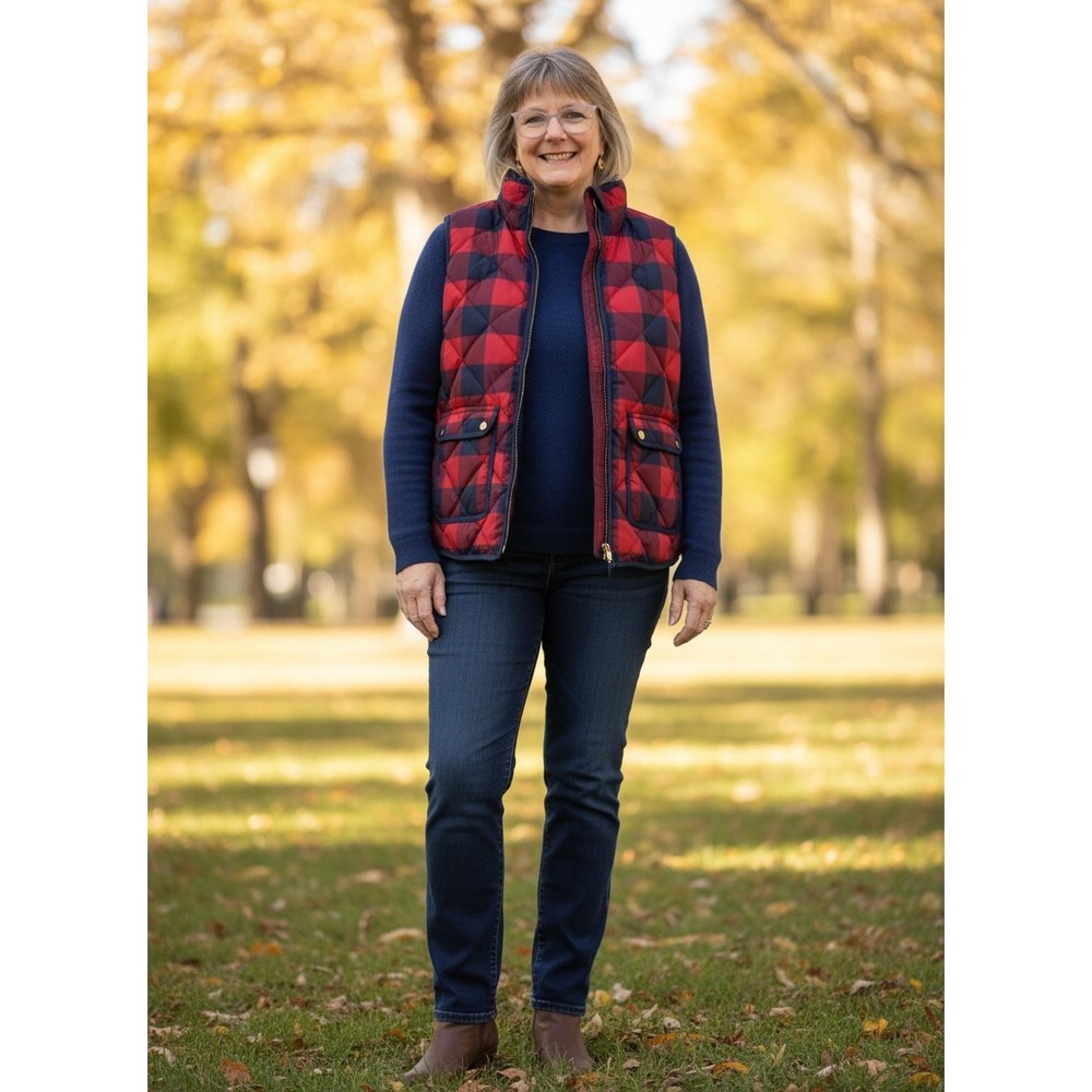 J.Crew Buffalo Check Plaid Quilted Zip Puffer Vest Down S Lumberjack Cabincore